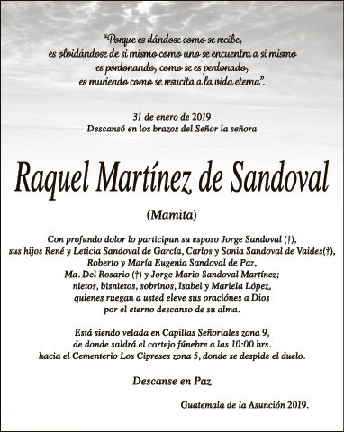 Obituario de Raquel Martinez QEPD