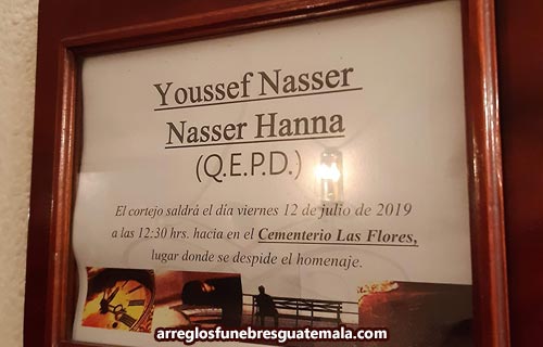 Obituario de Youssef Nasser Nasser Hanna en Capillas Señoriales zona 9