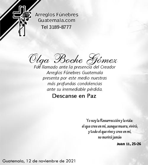 Esquelas fúnebres en Guatemala - Olga Boche Gómez